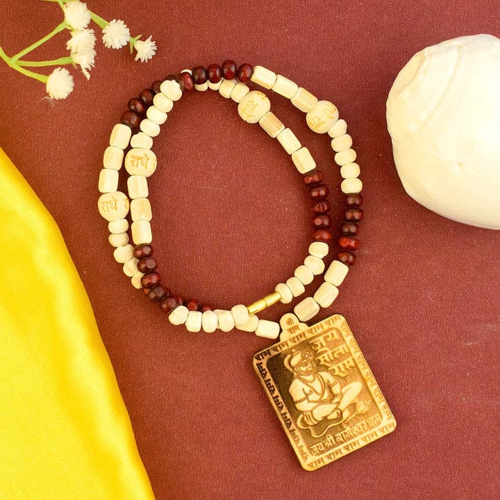 Hanuman Chalisa Yantra Wooden Pendant Mala