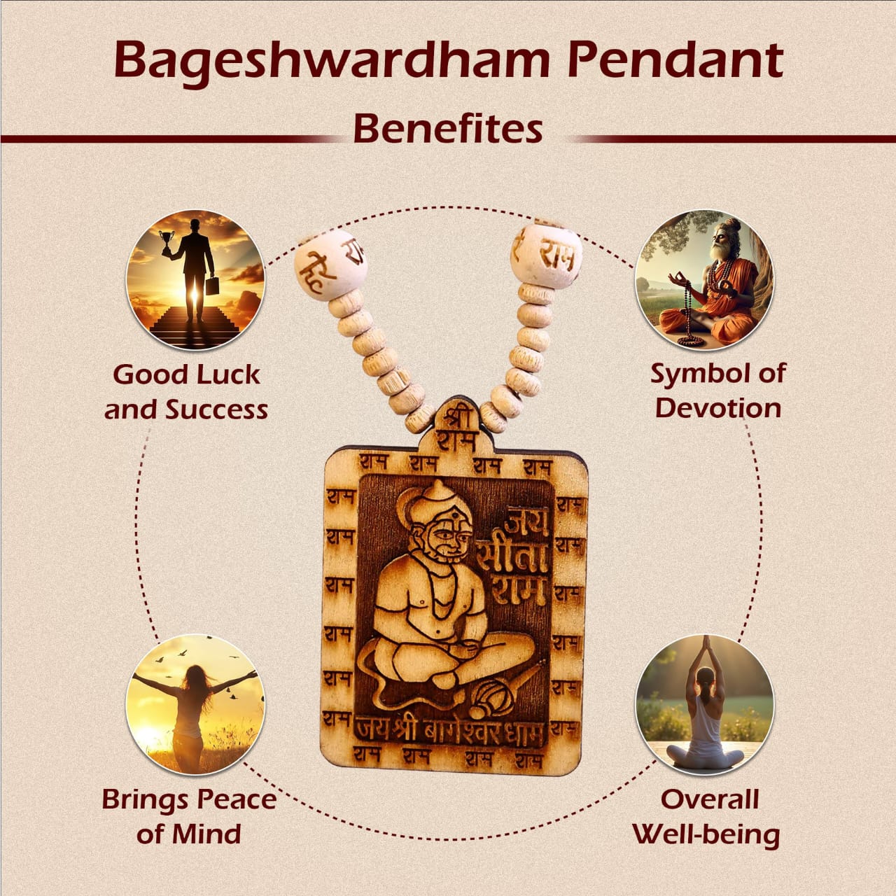 Hanuman Chalisa Yantra Wooden Pendant Mala